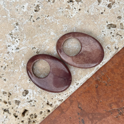 Estate Genuine Mauve Unakite Agate Oval Gemstone Earring Charms