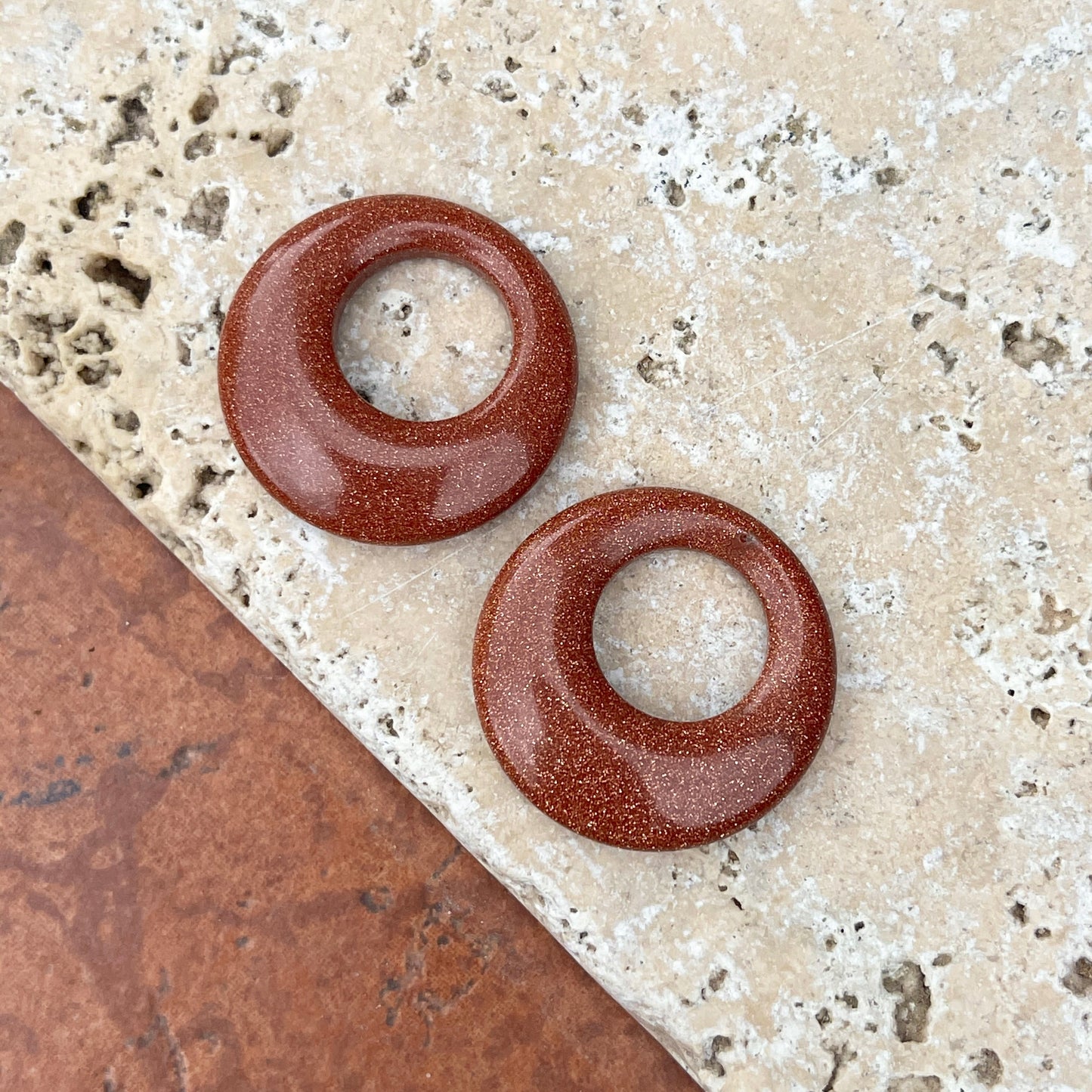 Genuine Red + Gold Goldstone Round Gemstone Disc Earring Charms