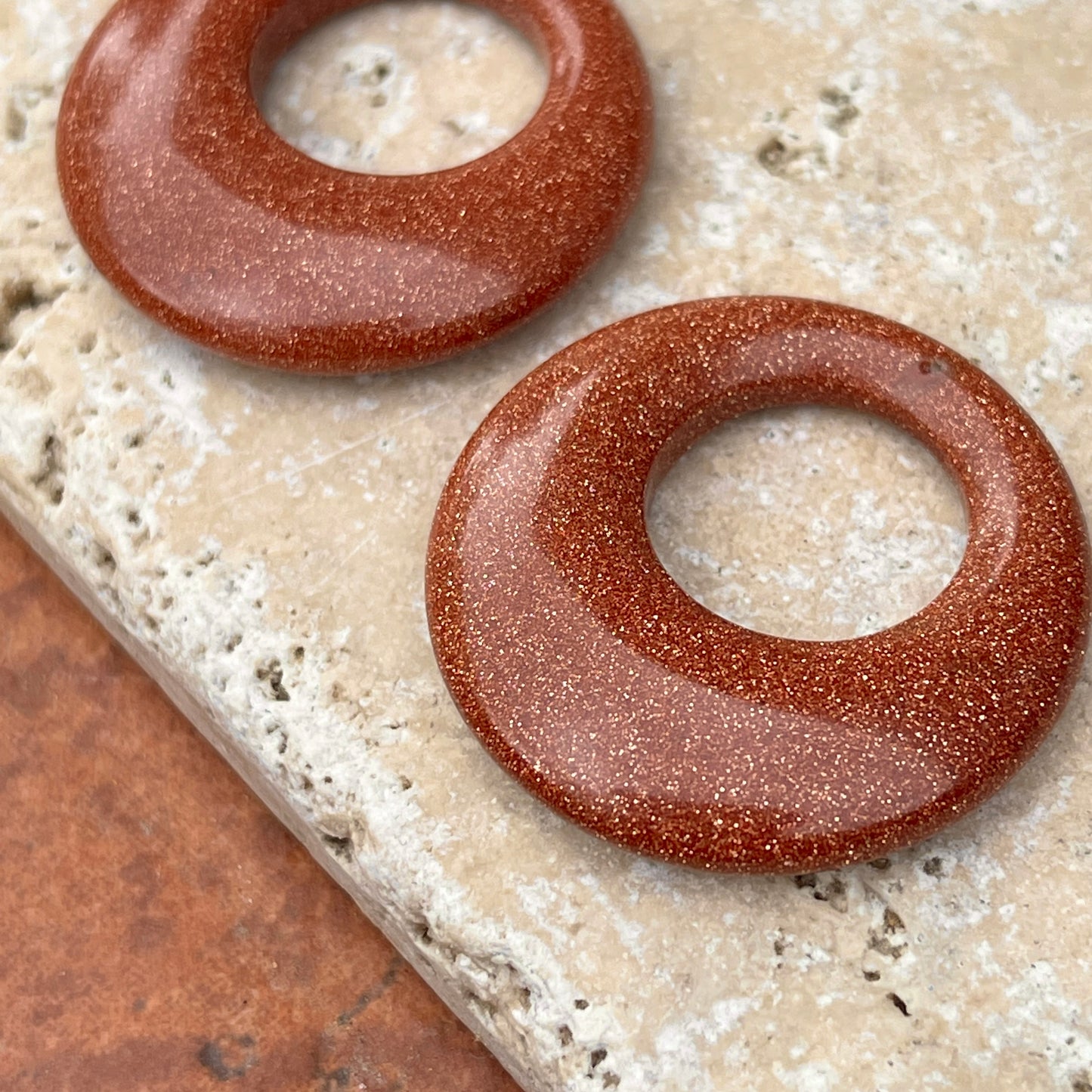 Genuine Red + Gold Goldstone Round Gemstone Disc Earring Charms