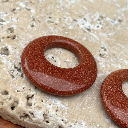 Genuine Red + Gold Goldstone Round Gemstone Disc Earring Charms