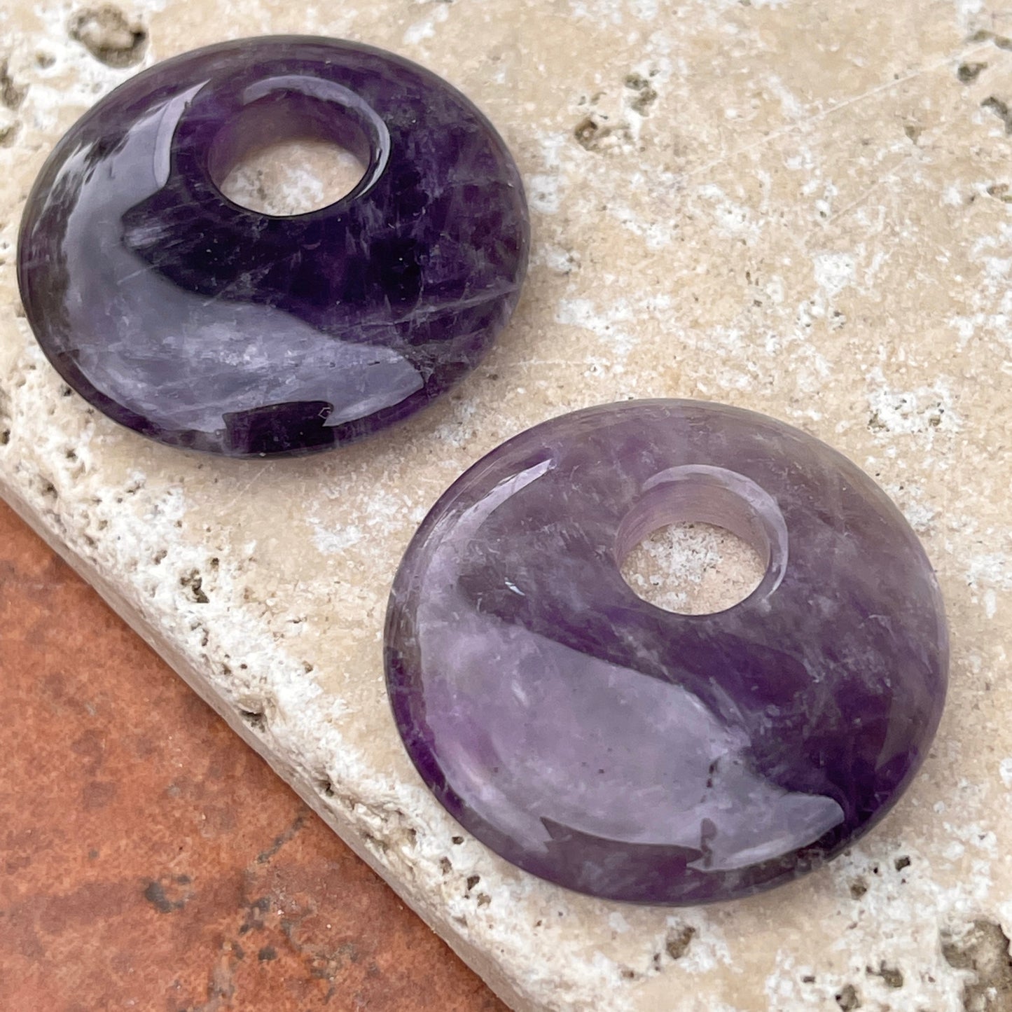 Genuine Purple Amethyst Round Gemstone Disc Earring Charms