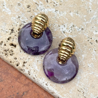 Genuine Purple Amethyst Round Gemstone Disc Earring Charms