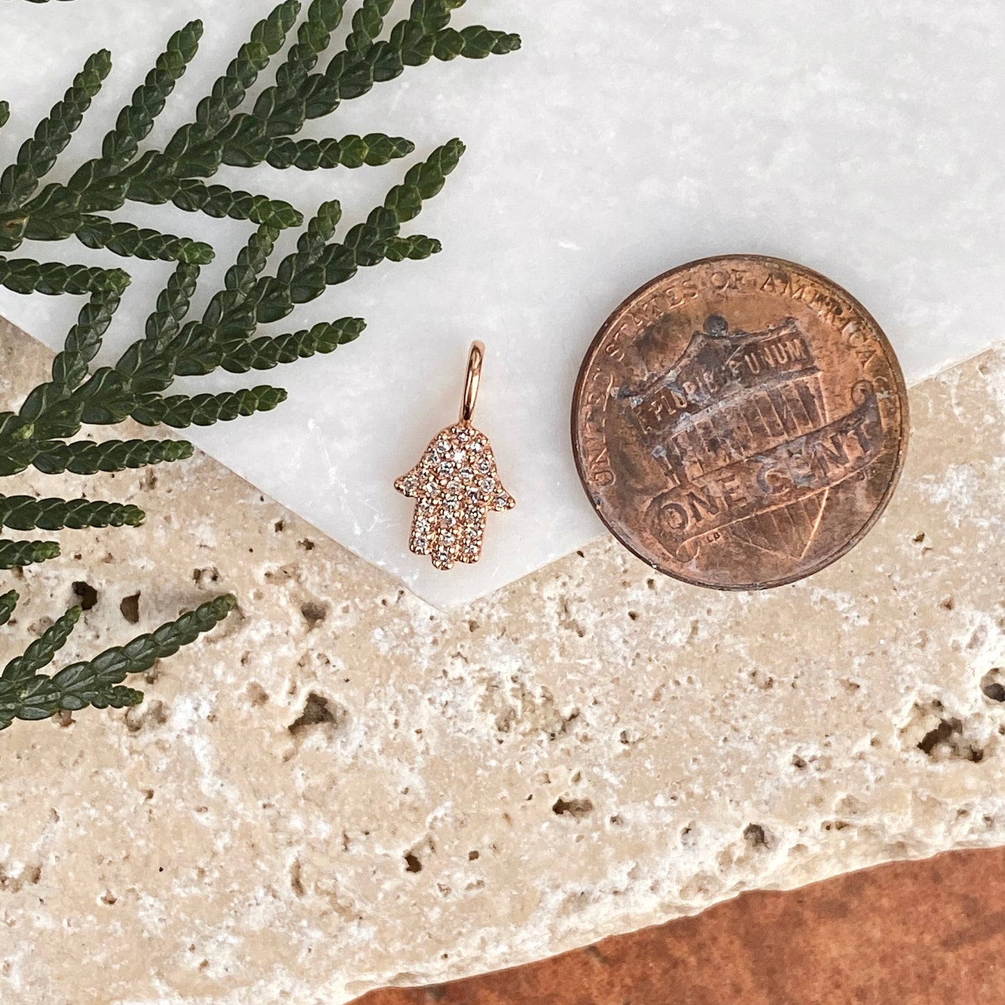 14KT Rose Gold Pave Diamond Kabbalah "Hand of Fatima" Pendant Charm - Legacy Saint Jewelry