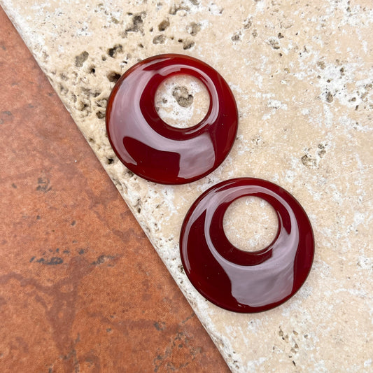 Genuine Red Carnelian Round Disc Gemstone Earring Charms