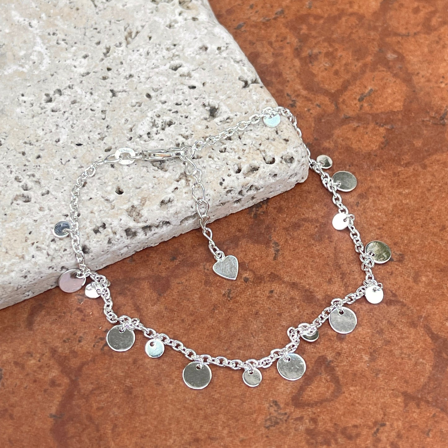 Sterling Silver Circle Disc Charm Chain Anklet