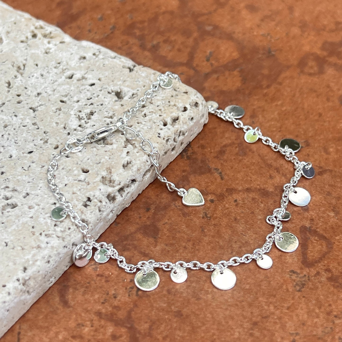 Sterling Silver Circle Disc Charm Chain Anklet
