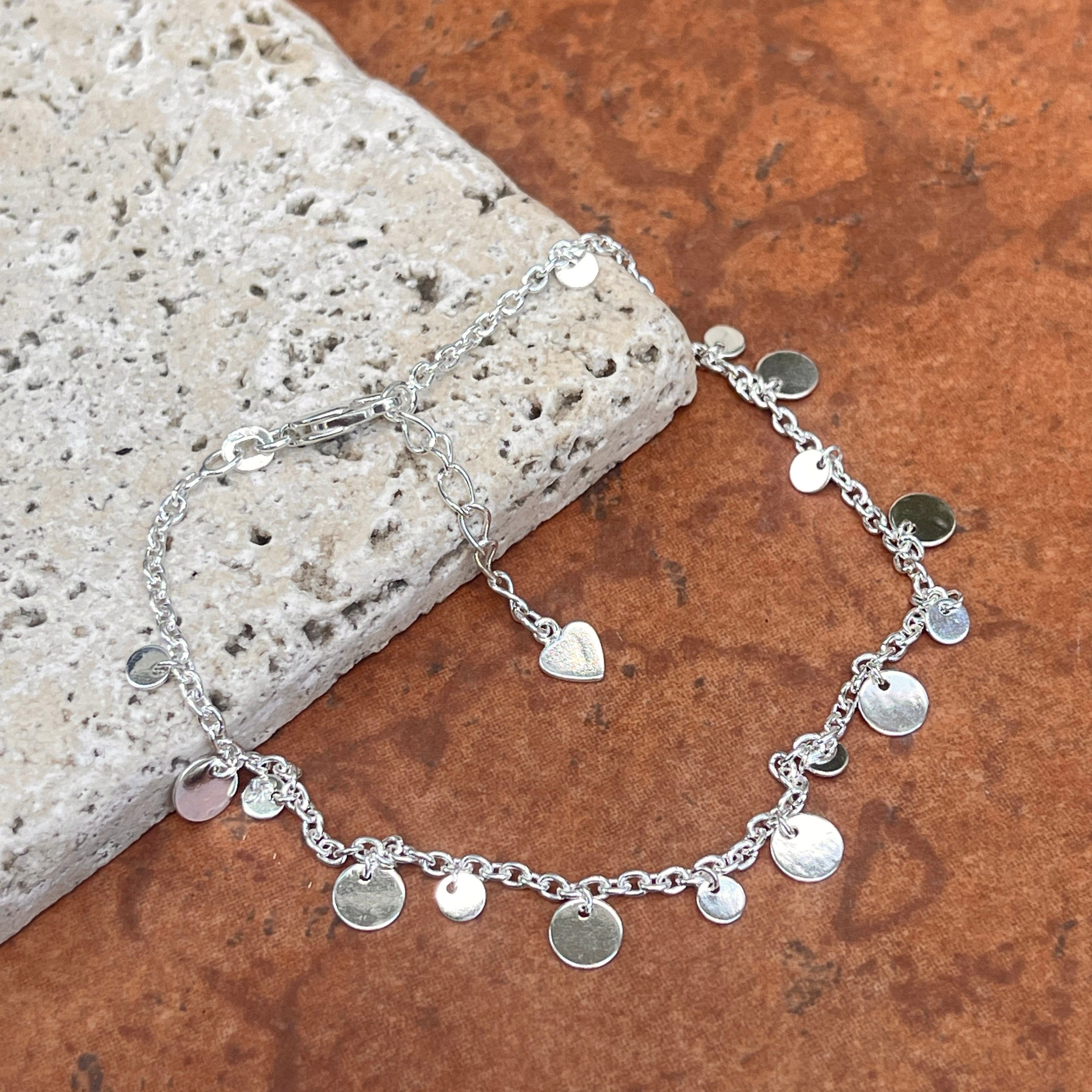 Sterling Silver Circle Disc Charm Chain Anklet – LSJ