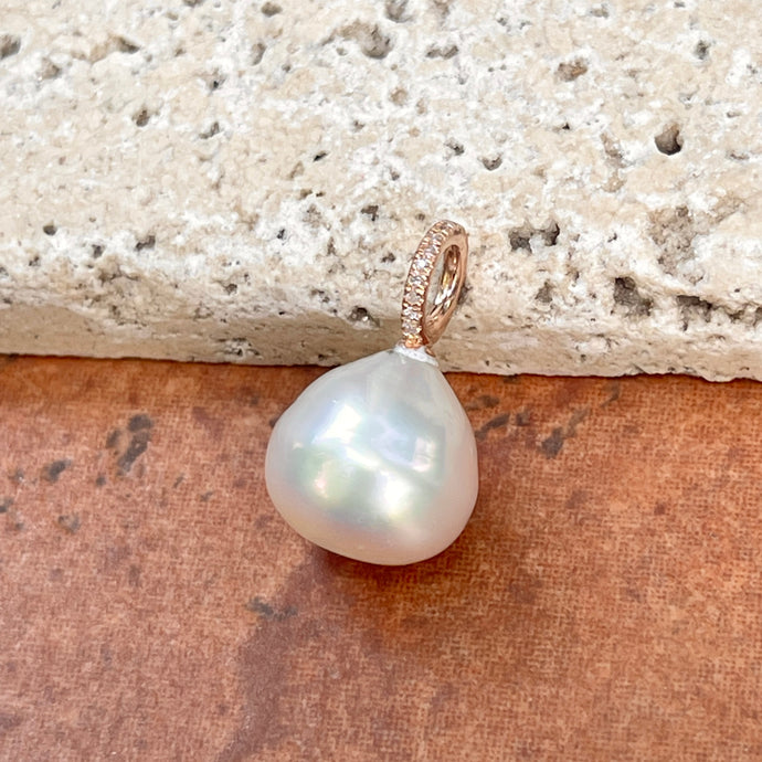 14KT Rose Gold Paspaley South Sea Pearl + Pave Diamonds Pendant 12mm