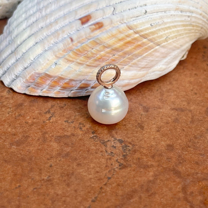 14KT Rose Gold Paspaley South Sea Pearl + Pave Diamonds Pendant 12mm