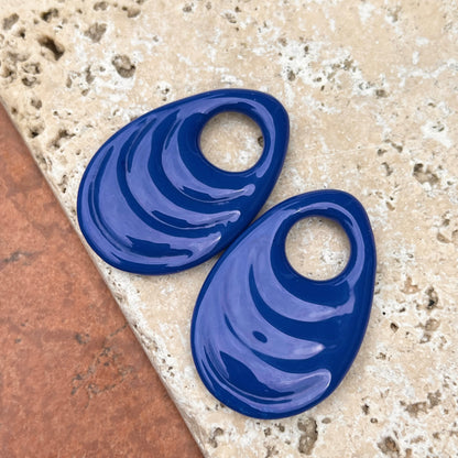 Cobalt Blue Glass Ribbed Large Teardrop Disc Earring Charms
