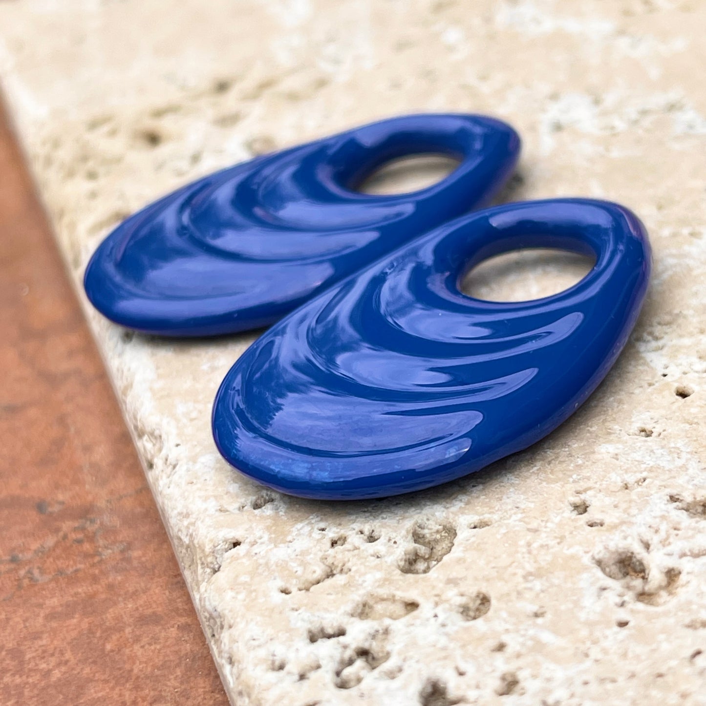 Cobalt Blue Glass Ribbed Large Teardrop Disc Earring Charms