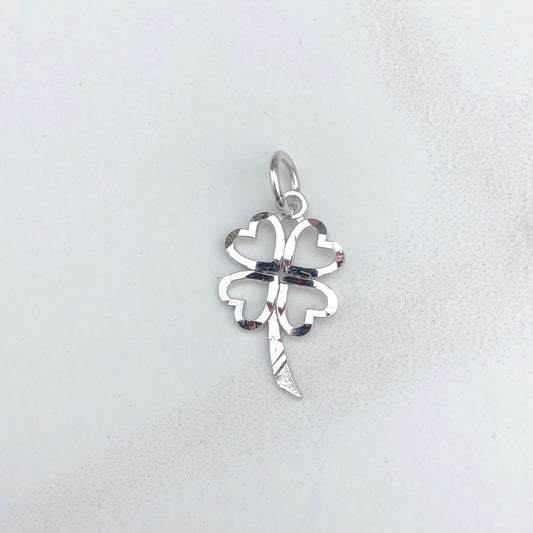 10KT White Gold Diamond-Cut 4-Leaf Clover Pendant Charm, 10KT White Gold Diamond-Cut 4-Leaf Clover Pendant Charm - Legacy Saint Jewelry