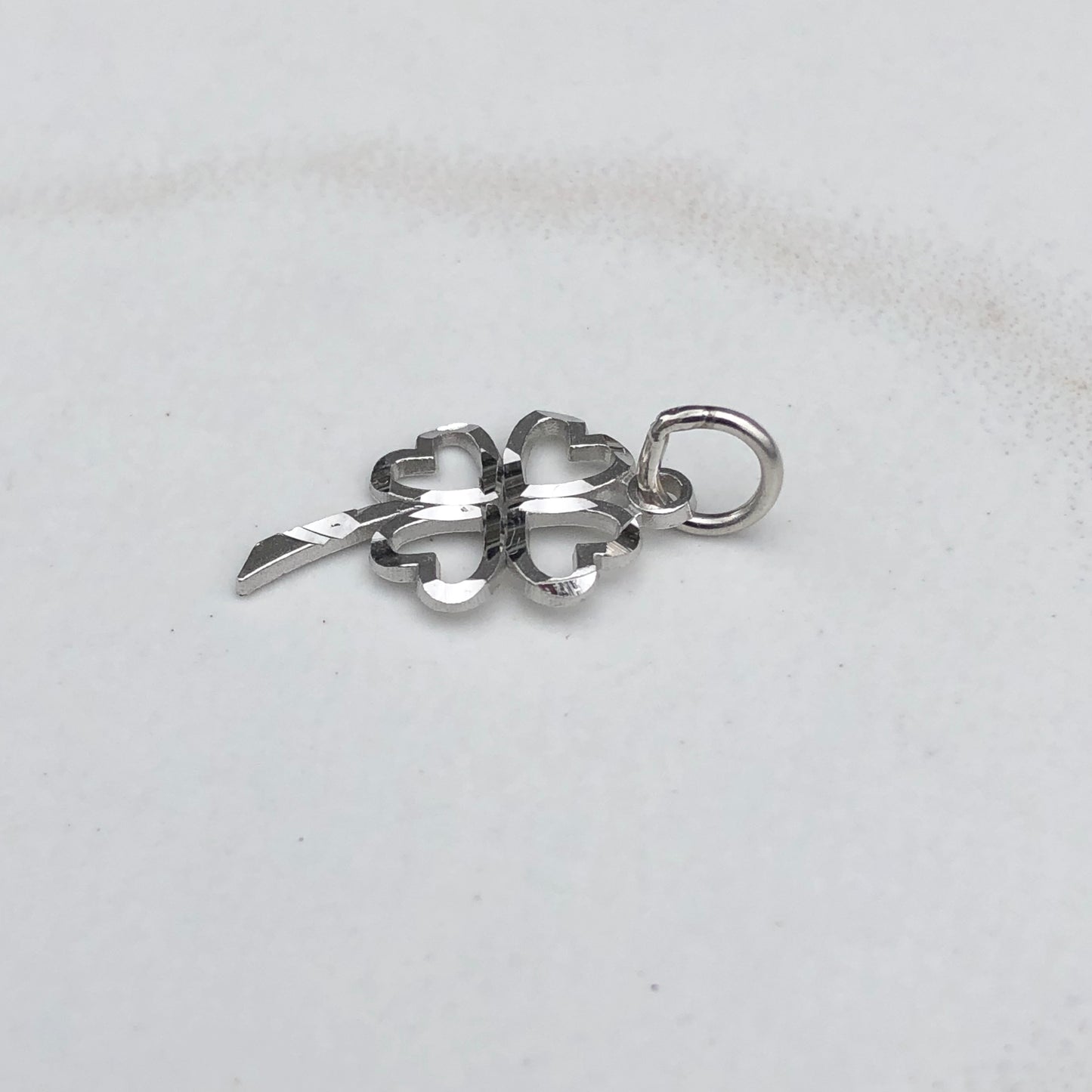 10KT White Gold Diamond-Cut 4-Leaf Clover Pendant Charm, 10KT White Gold Diamond-Cut 4-Leaf Clover Pendant Charm - Legacy Saint Jewelry