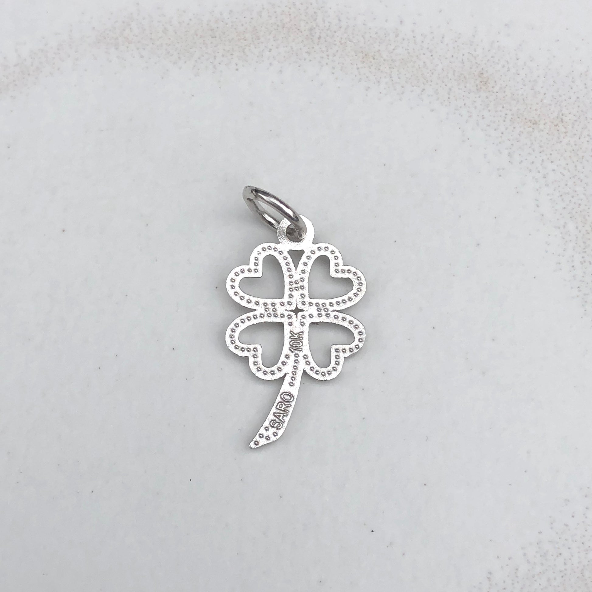 10KT White Gold Diamond-Cut 4-Leaf Clover Pendant Charm, 10KT White Gold Diamond-Cut 4-Leaf Clover Pendant Charm - Legacy Saint Jewelry