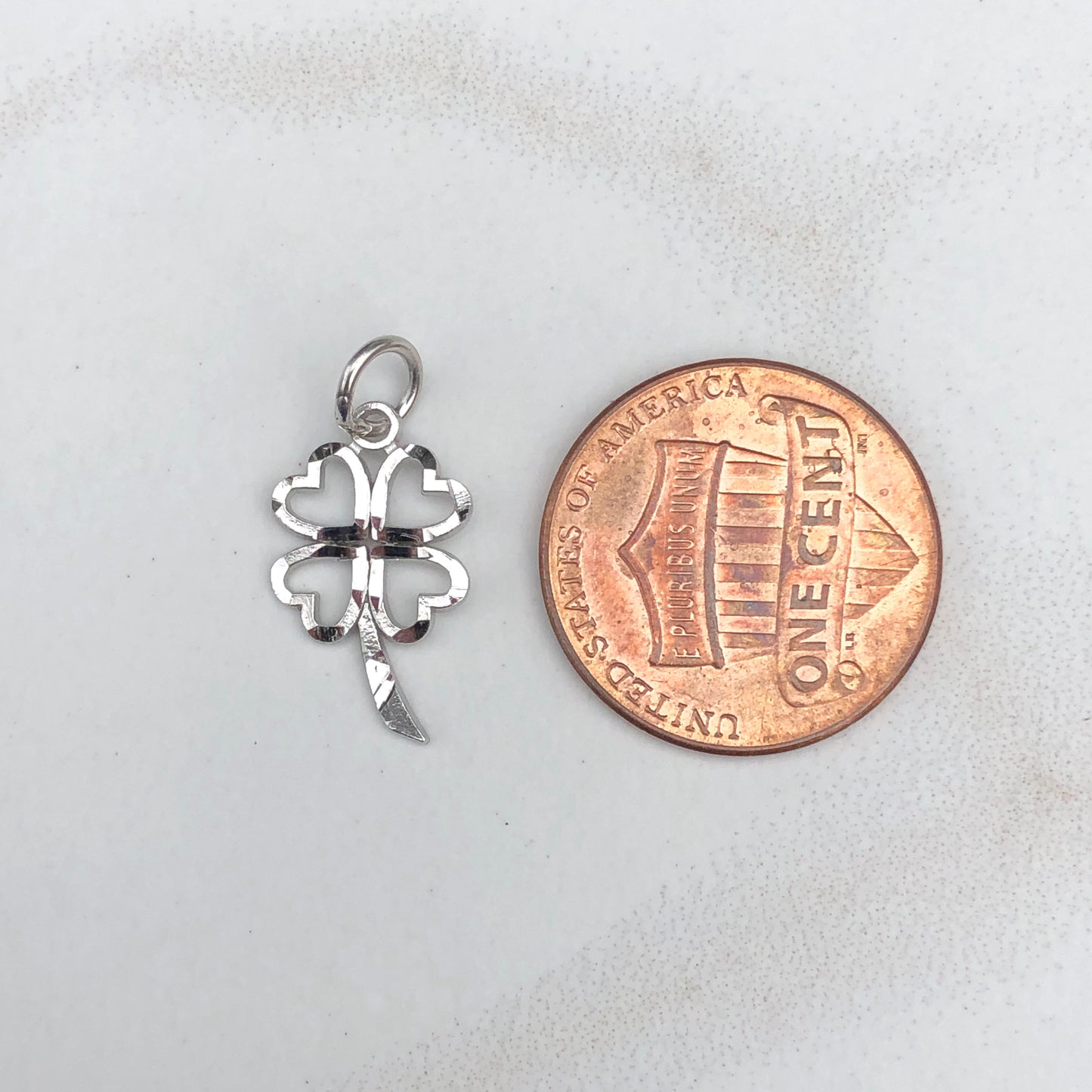 10KT White Gold Diamond-Cut 4-Leaf Clover Pendant Charm, 10KT White Gold Diamond-Cut 4-Leaf Clover Pendant Charm - Legacy Saint Jewelry