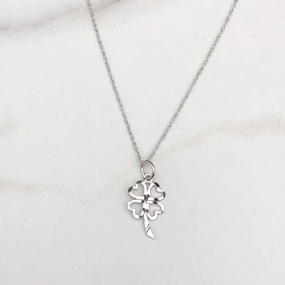 10KT White Gold Diamond-Cut 4-Leaf Clover Pendant Charm, 10KT White Gold Diamond-Cut 4-Leaf Clover Pendant Charm - Legacy Saint Jewelry