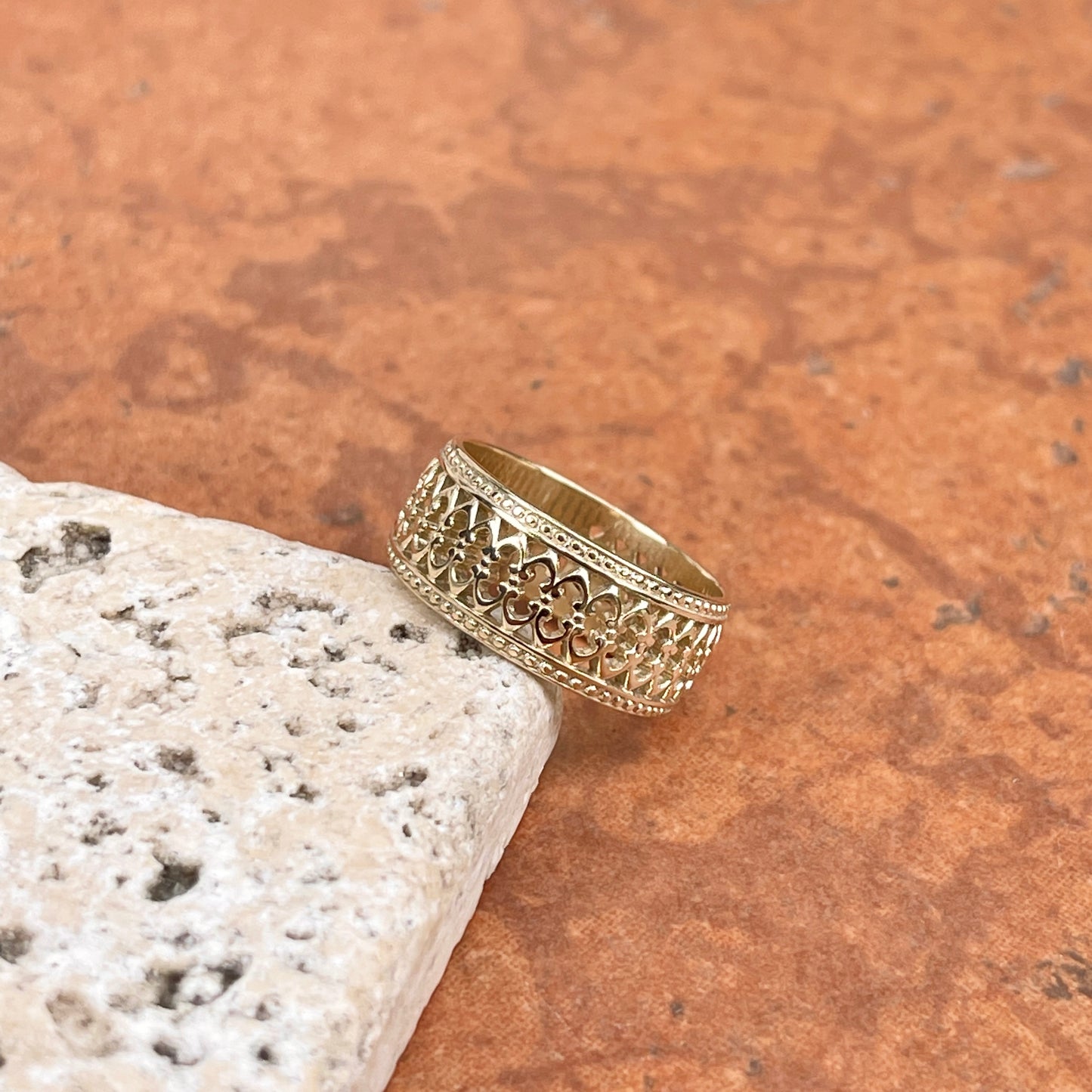 14KT Yellow Gold Open Scroll Filigree Cigar Band Ring