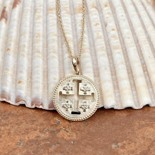 Load image into Gallery viewer, 14KT Yellow Gold Jerusalem Cross .025 CT Diamond Medal Pendant Necklace