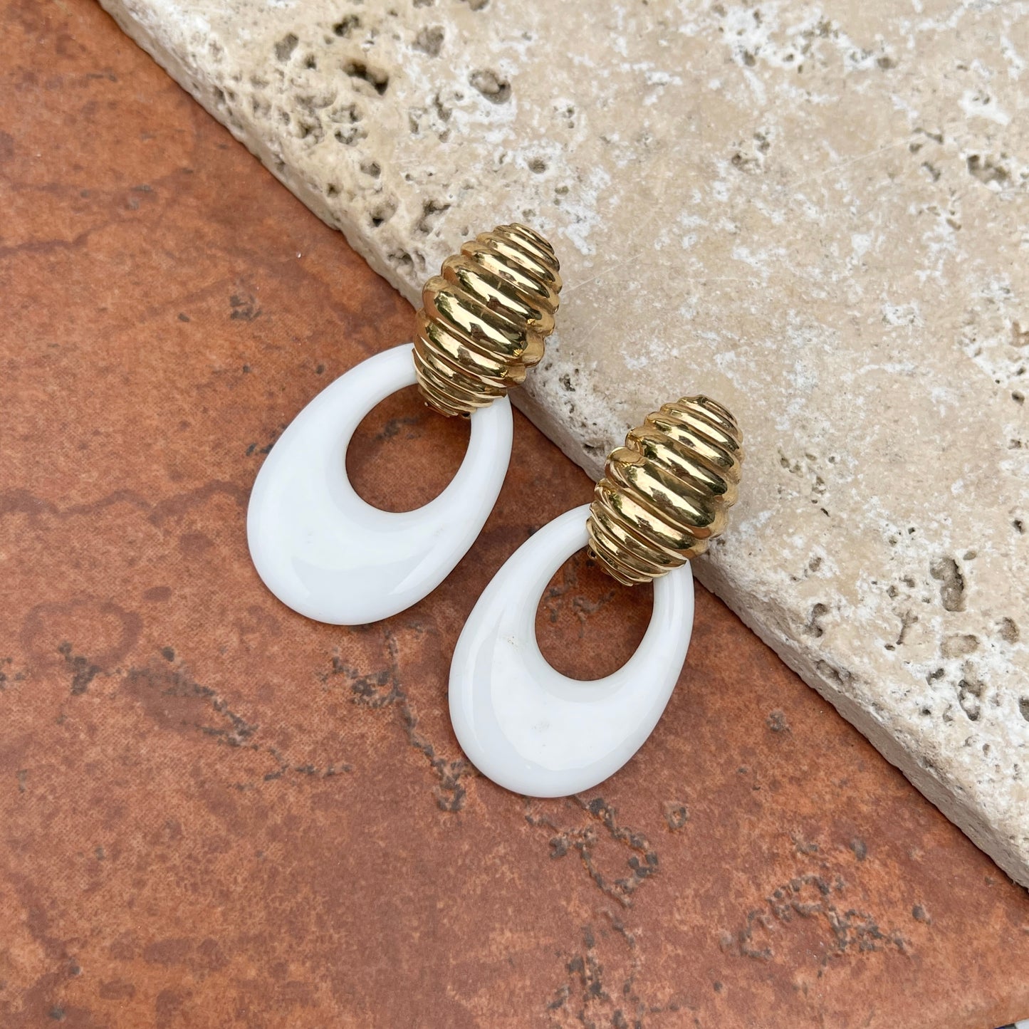 Estate White Onyx Oval Disc Gemstone Earrings Charms