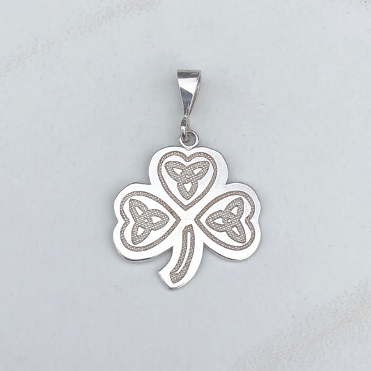 14KT White Gold Celtic Clover Trinity Pendant Charm, 14KT White Gold Celtic Clover Trinity Pendant Charm - Legacy Saint Jewelry