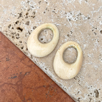 Estate Ivory Bone Oval Disc Gemstone Earring Charms