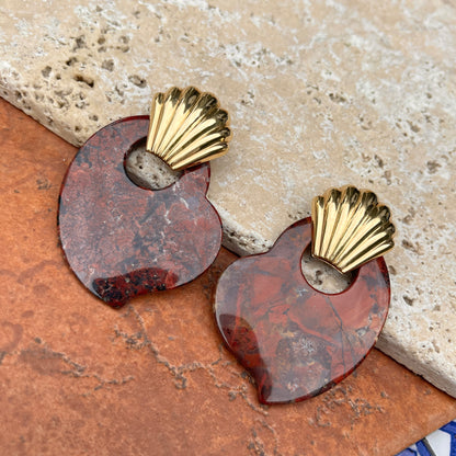Genuine Red Poppy Jasper Abstract Disc Gemstone Earring Charms