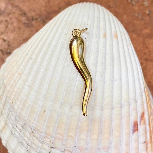 14KT Yellow Gold "Cornicello" Italian Horn Pendant Charm 30mm, 14KT Yellow Gold "Cornicello" Italian Horn Pendant Charm 30mm - Legacy Saint Jewelry