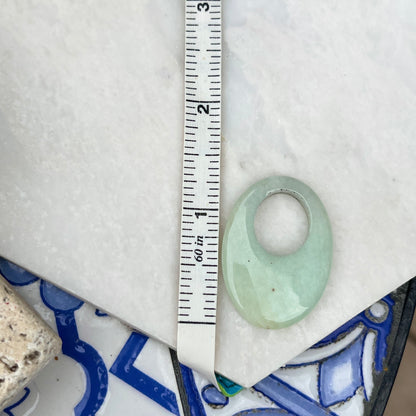 Estate Genuine Pale Serpentine Jade Oval Disc Gemstone Earring Charms