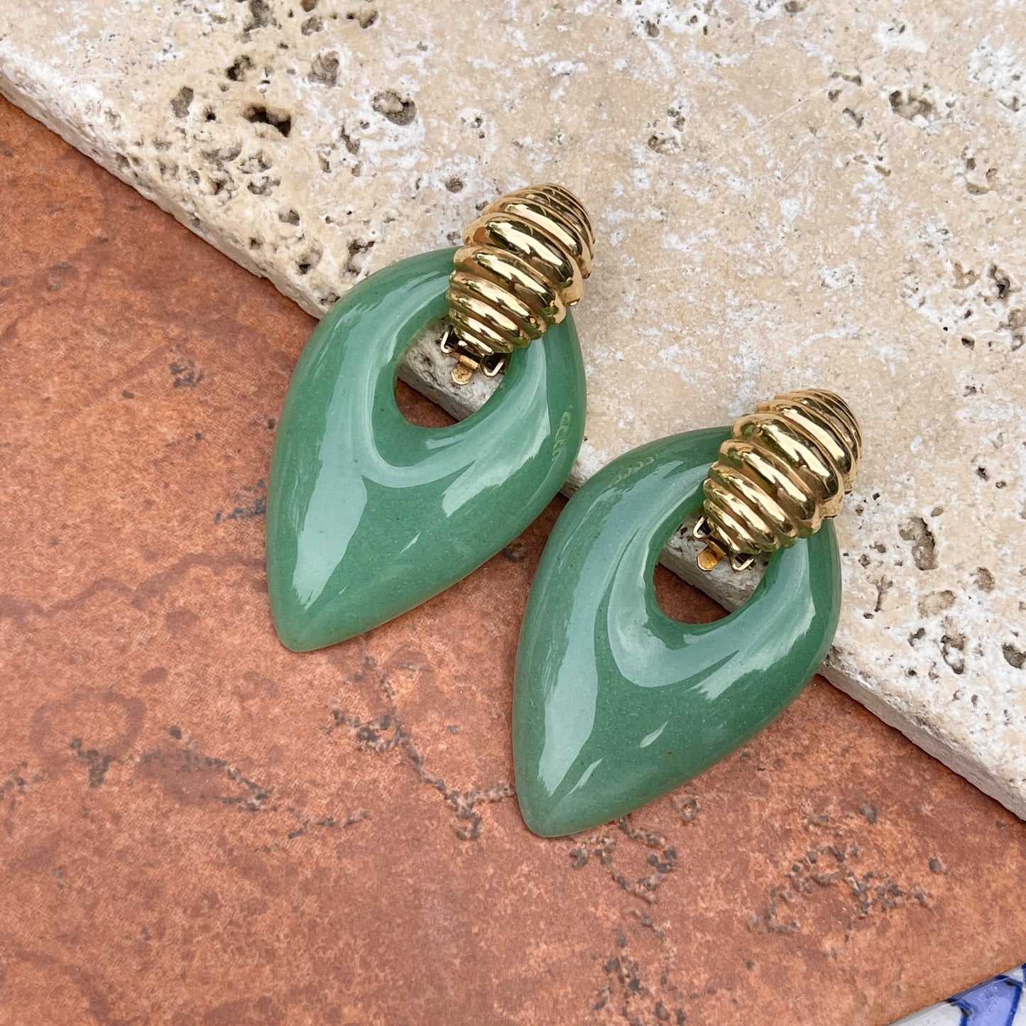 Estate Genuine Green Aventurine Diamond Gemstone Earring Charms