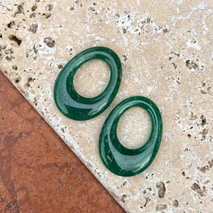 Estate Genuine Serpentine Jade Oval Gemstone Disc Earring Charms
