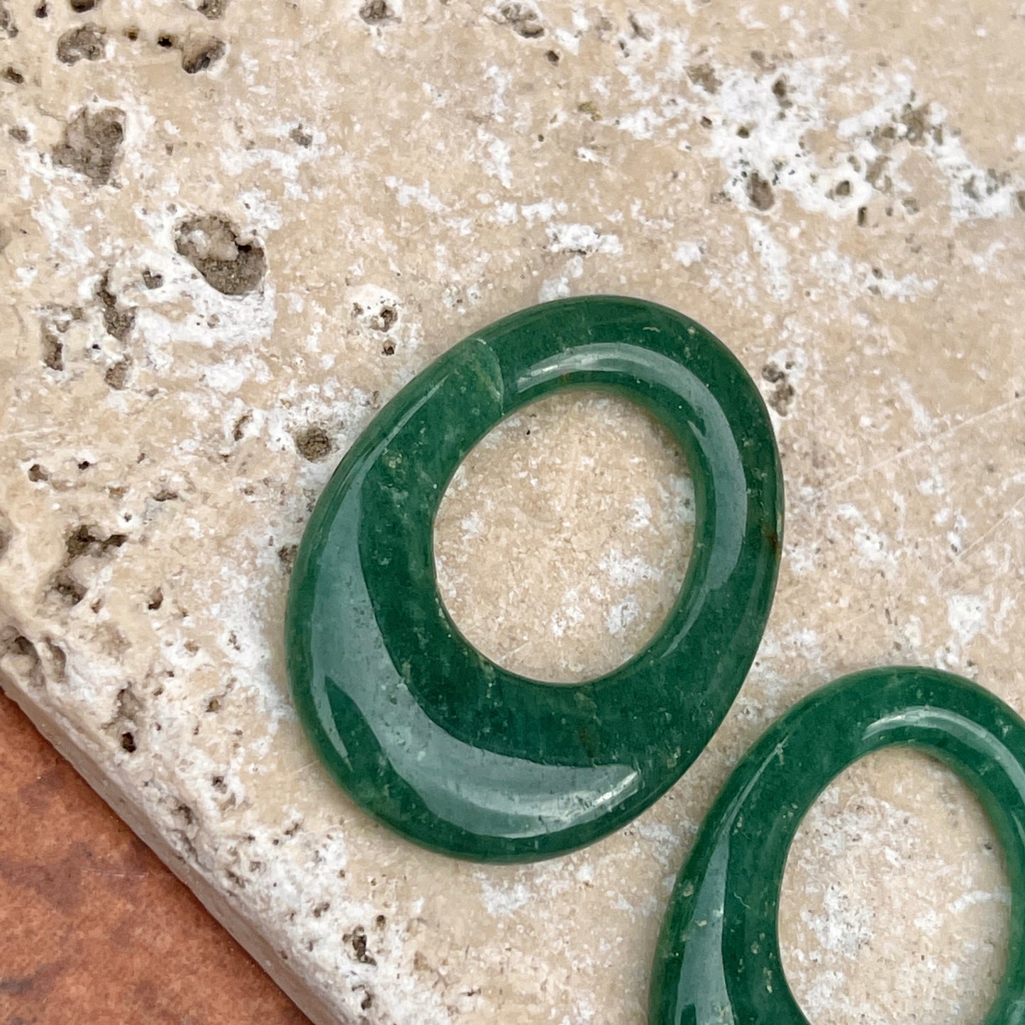 Estate Genuine Serpentine Jade Oval Gemstone Disc Earring Charms