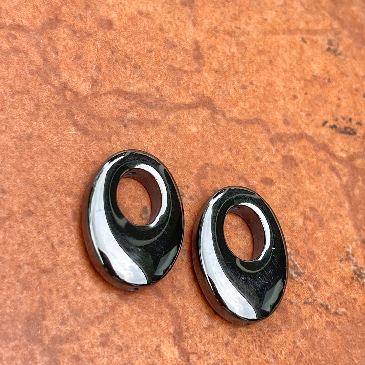 Genuine Hematite Oval Mini Disc Gemstone Earring Charms