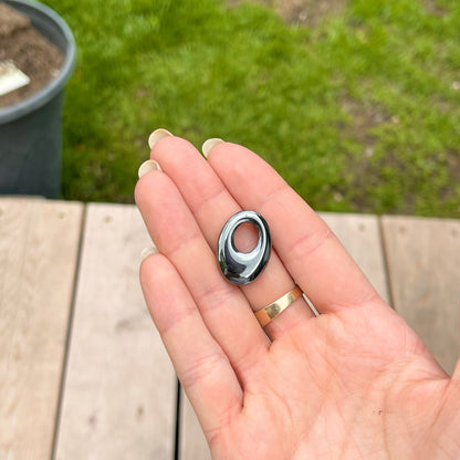 Genuine Hematite Oval Mini Disc Gemstone Earring Charms