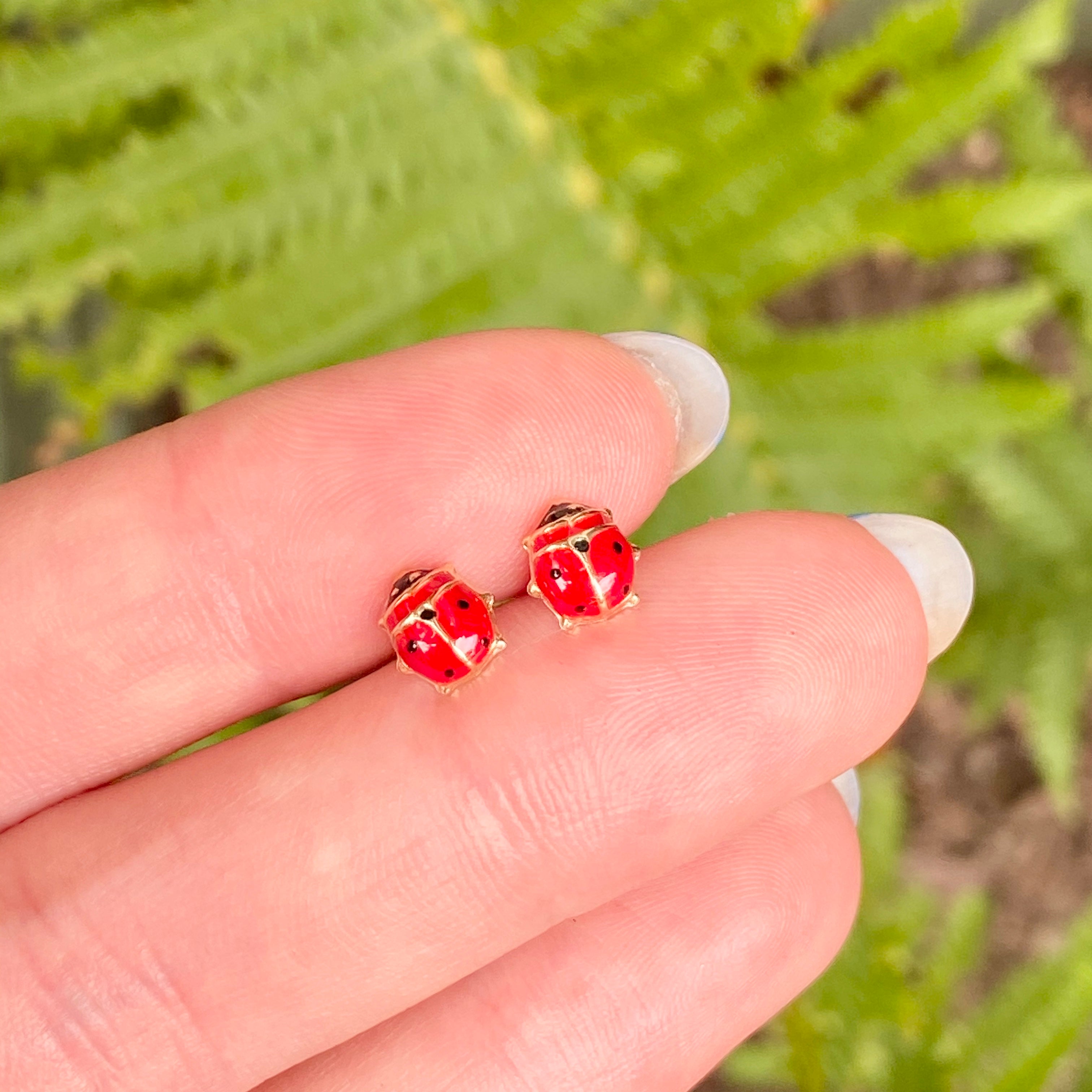 14K Solid Gold Enamel Ladybug Post, 5mm 14K Polished Ladybug popular Earrings, Minimalist, Dainty, Gold Stud Earrings, Gold Enamel Ladybug- GK881