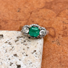 Load image into Gallery viewer, Estate 18KT White Gold Emerald + Diamond 3 Stone Halo Ring - LSJ