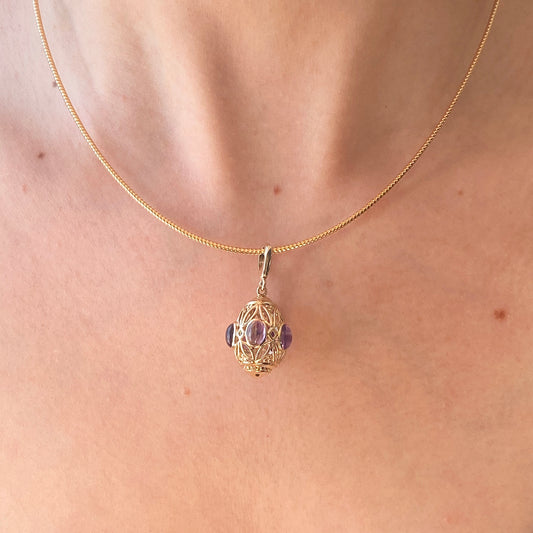 14KT Yellow Gold Filigree Amethyst Teardrop Omega Pendant Clip, 14KT Yellow Gold Filigree Amethyst Teardrop Omega Pendant Clip - Legacy Saint Jewelry