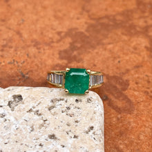 Load image into Gallery viewer, Estate 14KT Yellow Gold Emerald-Cut 2.58 CT Colombian Emerald + Baguette Diamond Ring