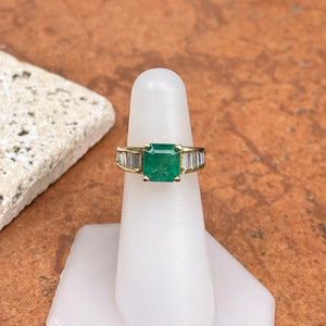 Estate 14KT Yellow Gold Emerald-Cut 2.58 CT Colombian Emerald + Baguette Diamond Ring