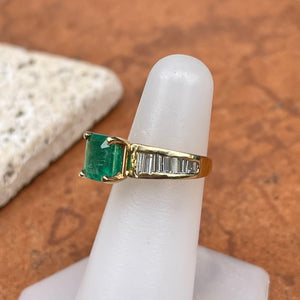 Estate 14KT Yellow Gold Emerald-Cut 2.58 CT Colombian Emerald + Baguette Diamond Ring