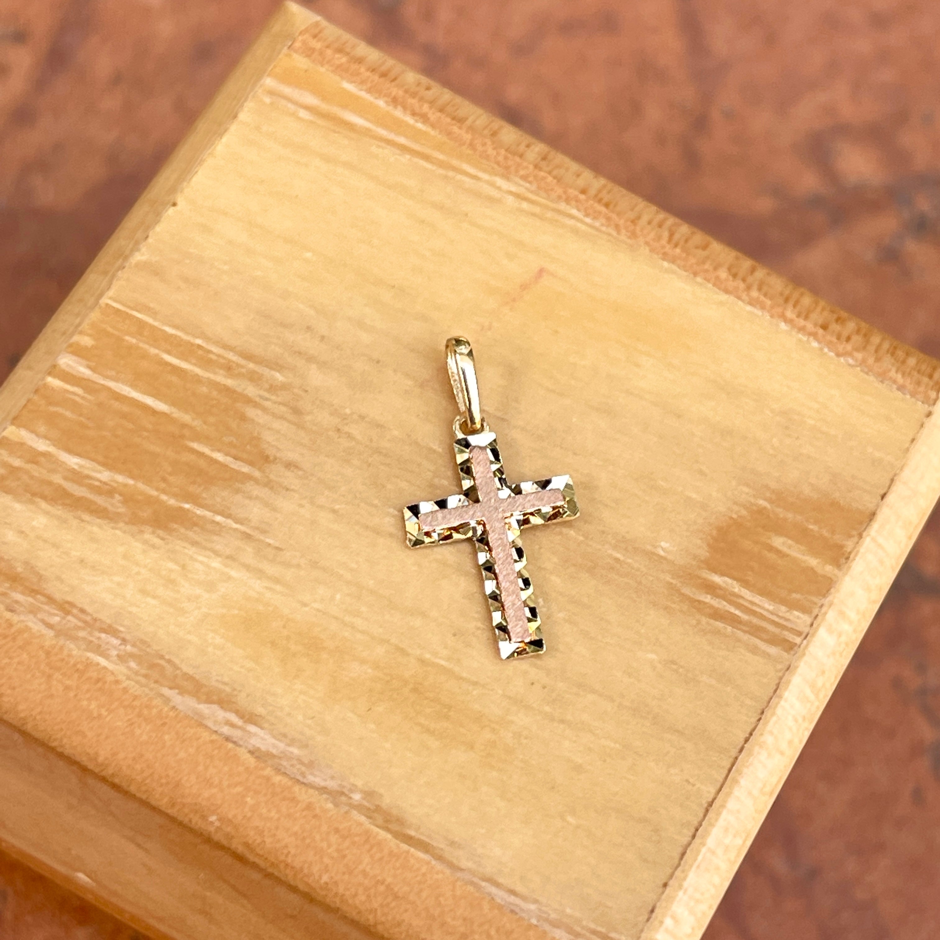 14KT Rose Gold + Yellow Gold Diamond-Cut Cross Pendant Charm – LSJ