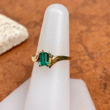Load image into Gallery viewer, Estate 10KT Yellow Gold Rectangle Lab Emerald + Diamond Ring