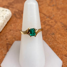 Load image into Gallery viewer, Estate 10KT Yellow Gold Rectangle Lab Emerald + Diamond Ring