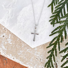 Load image into Gallery viewer, 14KT White Gold Beveled Cross Pendant Necklace, 14KT White Gold Beveled Cross Pendant Necklace - Legacy Saint Jewelry