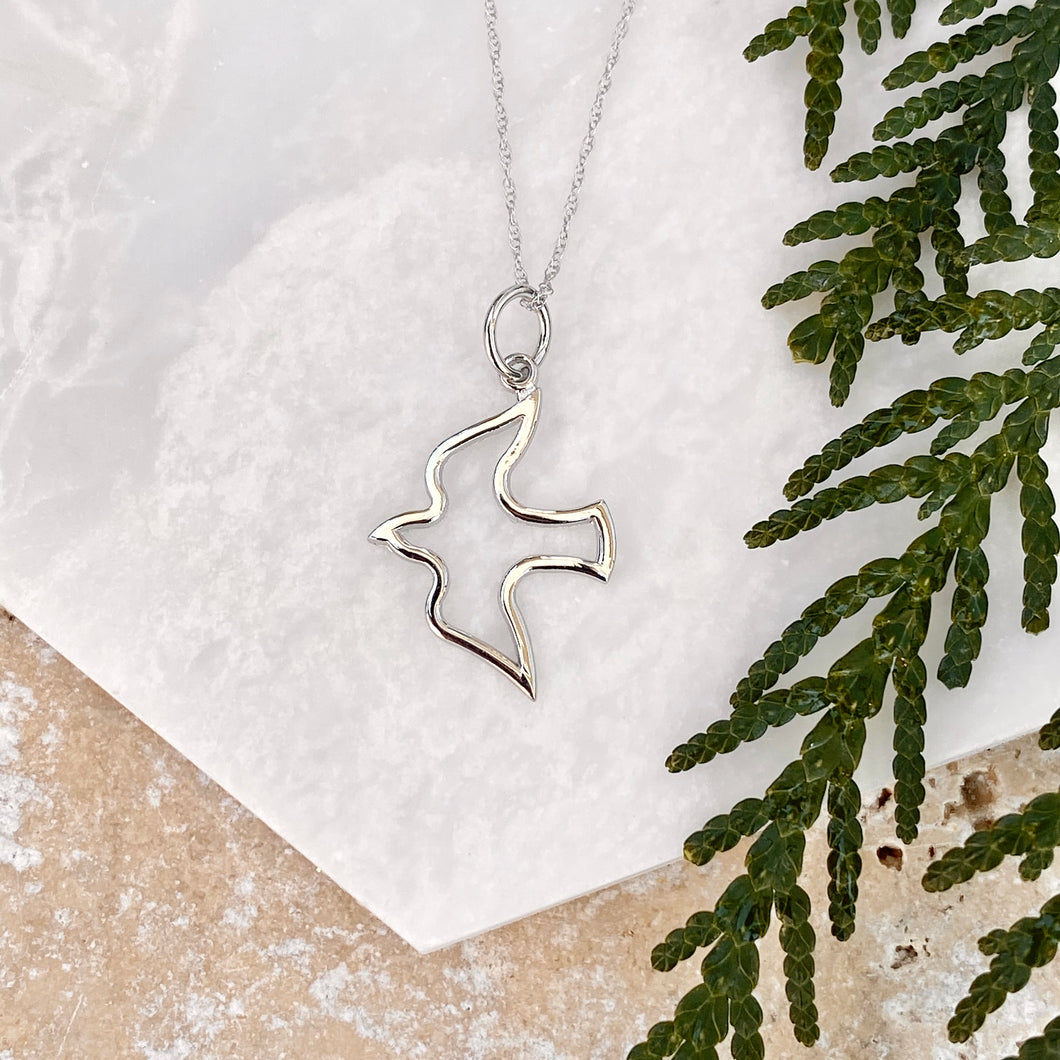14KT White Gold Cut-Out Dove Pendant Necklace, 14KT White Gold Cut-Out Dove Pendant Necklace - Legacy Saint Jewelry