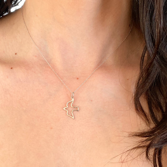 14KT White Gold Cut-Out Dove Pendant Necklace, 14KT White Gold Cut-Out Dove Pendant Necklace - Legacy Saint Jewelry