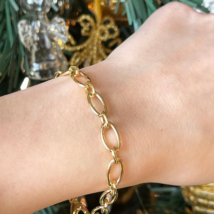 14KT Yellow Gold Polished Open Oval Link Chain Bracelet