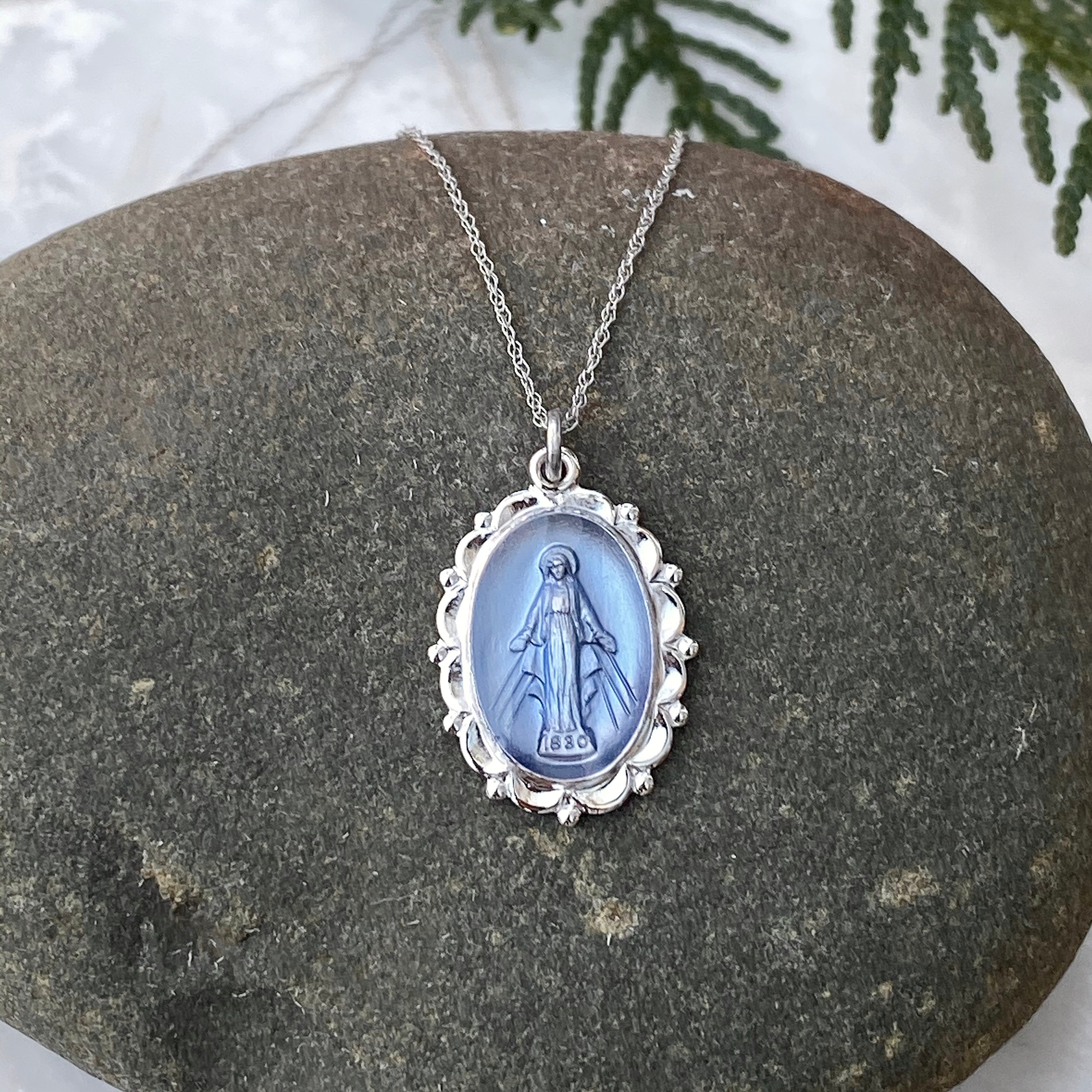 Miraculous medal hot sale necklace silver