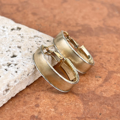 14KT Yellow Gold + White Gold Diamond-Cut Matte Oval Hoop Earrings