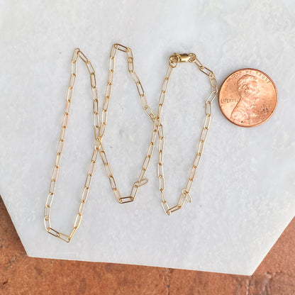 14KT Yellow Gold Polished Open Paper Clip Chain Link Necklace 1.8mm, 14KT Yellow Gold Polished Open Paper Clip Chain Link Necklace 1.8mm - Legacy Saint Jewelry