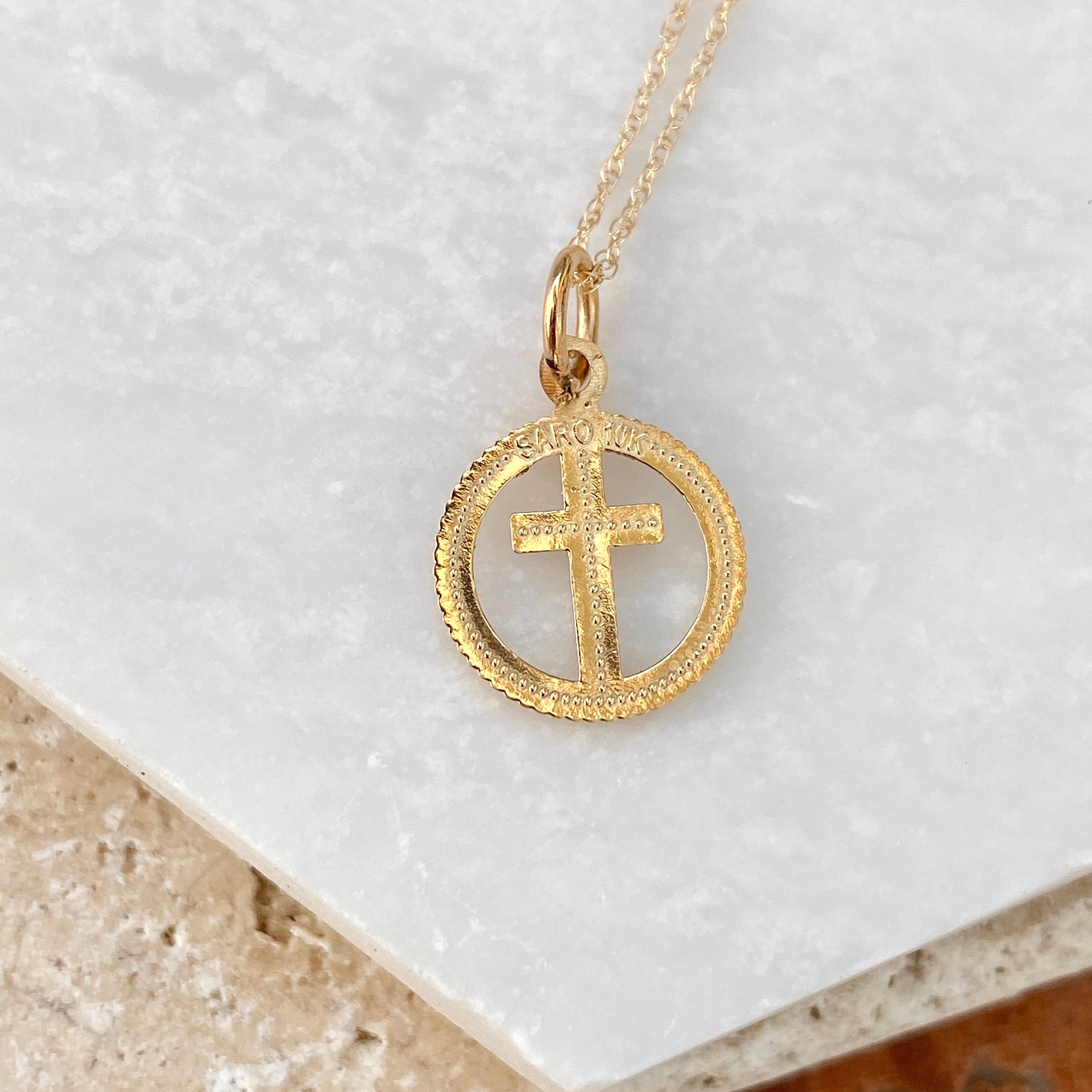 10KT Yellow Gold Diamond Cut Cross in Circle Eternal Life Pendant Ne LSJ